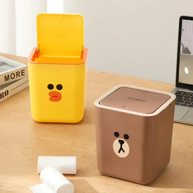 【LINE FRIENDS】熊大莎莉造型彈蓋桌面垃圾桶2.5L