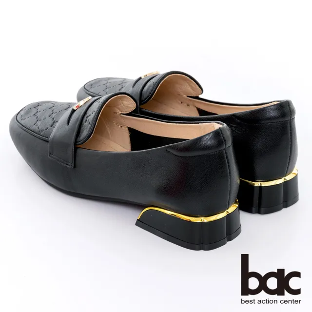 【bac】方頭壓紋金幣樂福鞋金屬低跟鞋(黑色)