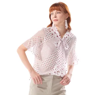 【MON’S】唯美絲紋波點傘袖上衣