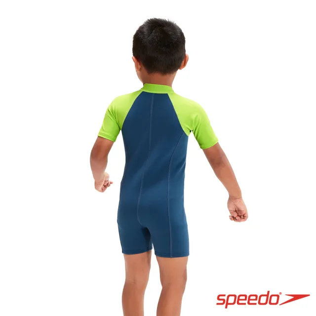 【SPEEDO】幼童 連身式防寒泳衣(藍/綠)