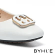 【BYHUE】簡約優雅飾釦羊皮方頭軟芯Q底平底鞋(白)