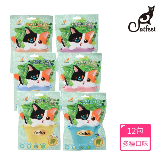 【CatFeet】呼嚕最愛薄荷化毛潔牙餡餅 60g 12包《六種或綜合口味》(潔牙 寵物點心 貓咪點心 貓零食)