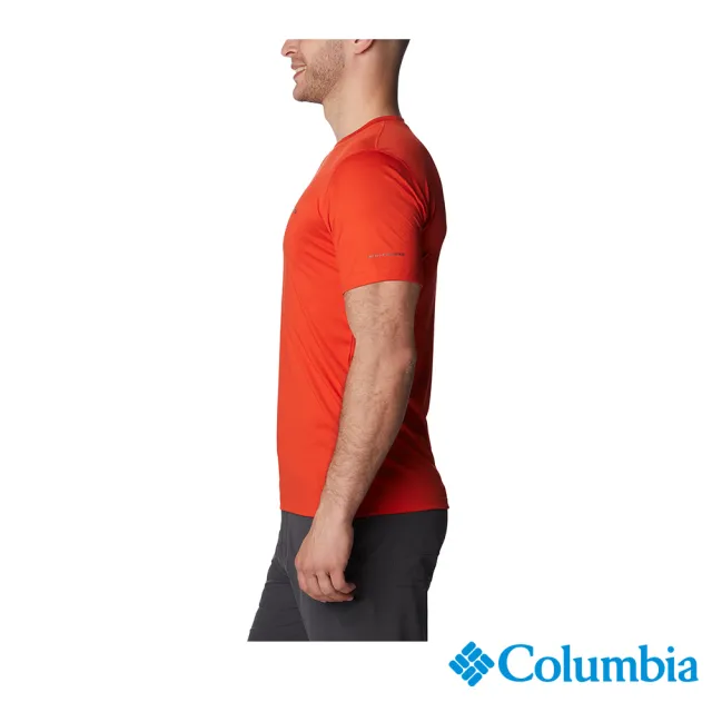 【Columbia 哥倫比亞 官方旗艦】男款-UPF30涼感快排短袖上衣-橘紅(UAE60840AH / 2023春夏品)