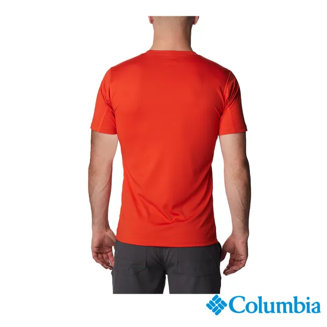 【Columbia 哥倫比亞 官方旗艦】男款-UPF30涼感快排短袖上衣-橘紅(UAE60840AH / 2023春夏品)