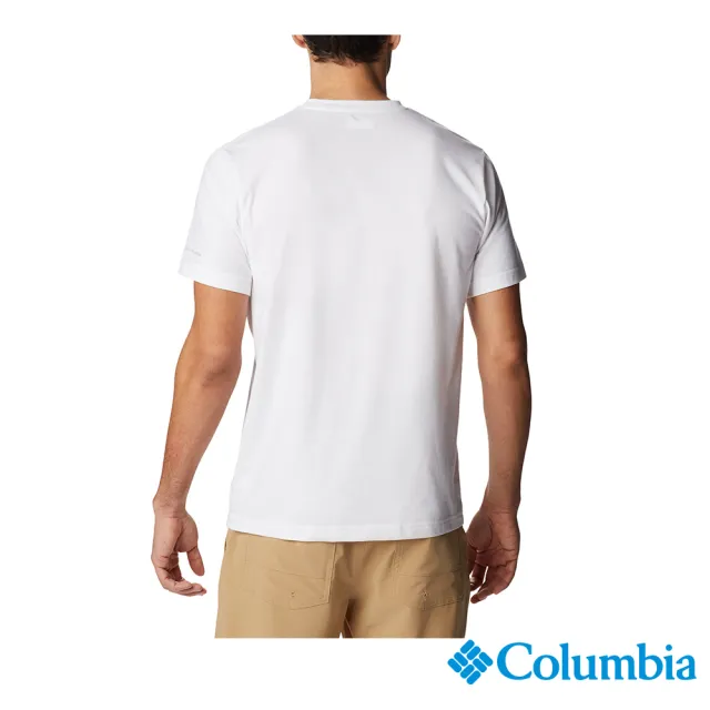 【Columbia 哥倫比亞 官方旗艦】男款-UPF50快排短袖上衣-白色(UAE13530BK / 2023春夏品)
