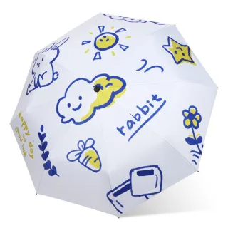 【KISSDIAMOND】日式童趣圖繪晴雨兩用黑膠自動傘(KDU-666/兔子)