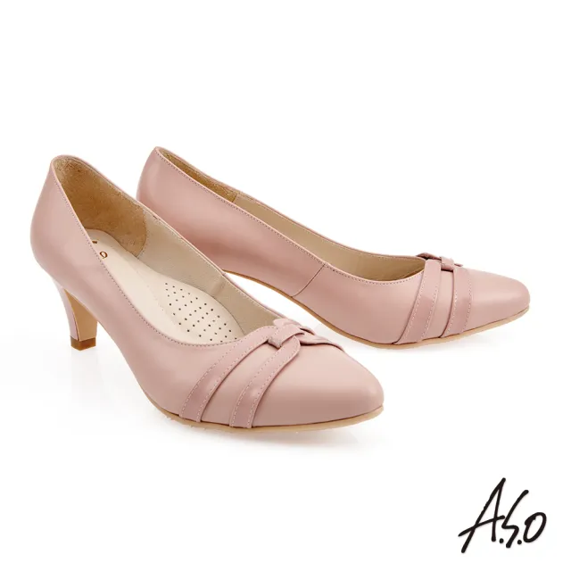 【A.S.O 阿瘦集團】職場通勤 健步窩心簡約飾帶牛皮中跟鞋(粉紅色)