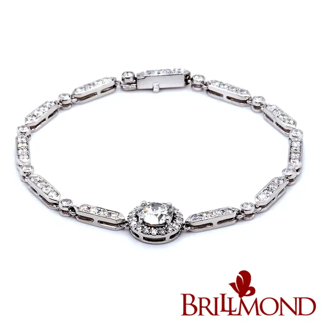 【BRILLMOND JEWELRY】GIA 天然鑽石 1克拉 18K金滿鑽 鑽石手鍊(H/I1 18K金台 1.6克拉配鑽)