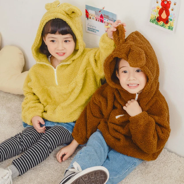 【OB 嚴選】可愛兔耳連帽拉鍊半開襟厚磅毛絨刷毛保暖長袖衛衣上衣童裝 《QA1374》