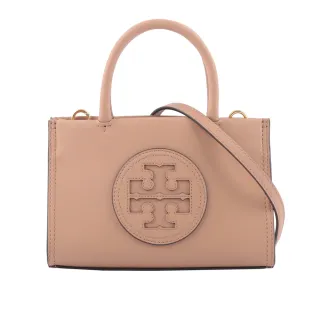 【TORY BURCH】Ella 圓形標誌牛皮迷你二用托特包(藕粉色)