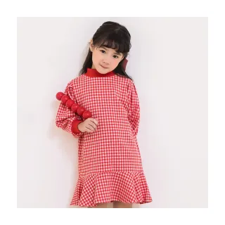 【OB 嚴選】日系格紋拼接彈力羅紋立領洋裝童裝 《QA1612》