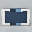 【Michael Kors】銀字LOGO標誌印花設計PVC4拉鏈卡片短夾(白x藍條紋)