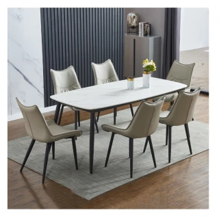 【MUNA 家居】卡門6尺白色岩板餐桌椅組/1桌6椅(桌子 餐桌 餐椅)