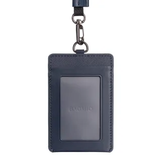 【BAGMIO】牛皮直式雙卡證件套-藍(霧面視窗/附織帶)