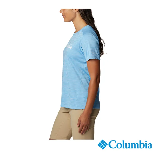 【Columbia 哥倫比亞 官方旗艦】女款- UPF30涼感快排短袖上衣-藍色(UAR55460BL / 2023春夏品)
