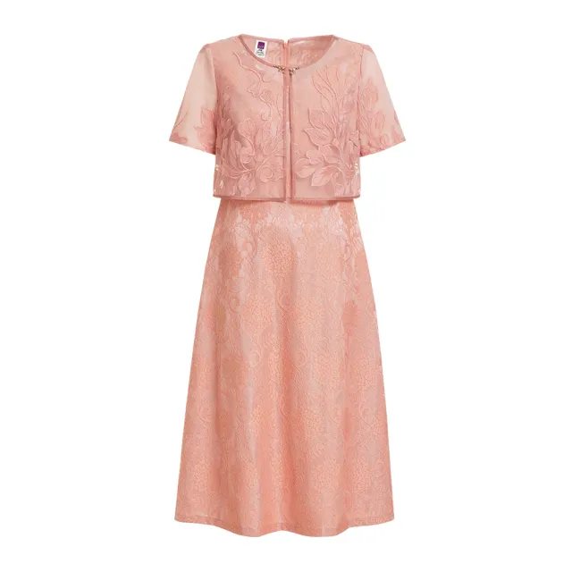 【ILEY 伊蕾】貴氣細緻蕾絲刺繡工藝假兩件洋裝(粉色；M-2L；1231077123)