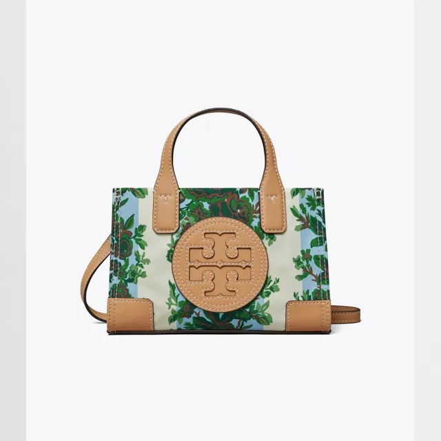 【TORY BURCH】經典雙T LOGO 復古花卉圖騰帆布手提包/斜背包(包包很小 請注意尺寸)