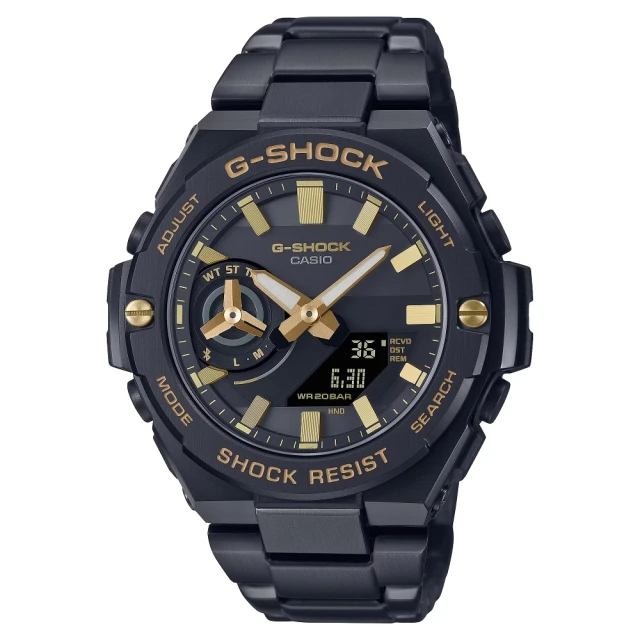 【CASIO 卡西歐】G-SHOCKT奢華黑金雙顯錶(GST-B500BD-1A9)