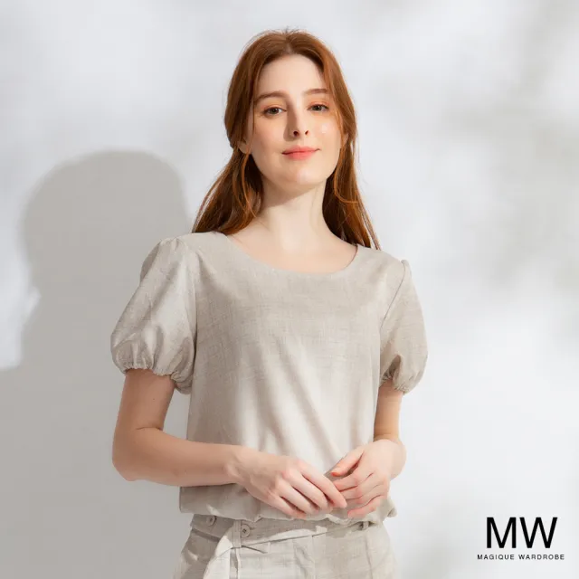 【MAGIQUE WARDROBE】圓領泡袖鬆緊收腰上衣(2色)