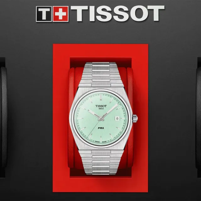 【TISSOT 天梭】官方授權 PRX系列 70年代復刻石英錶-薄荷綠 送行動電源 畢業禮物(T1374101109101)