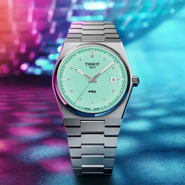 【TISSOT 天梭】PRX系列 70年代復刻石英錶-薄荷綠 開學禮 送禮 推薦(T1374101109101)
