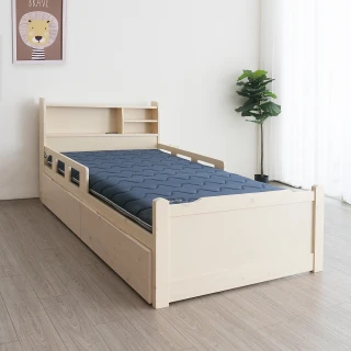 【麗得傢居】艾妮3.5尺實木床架護欄型單人床架+獨立筒薄床墊(床頭附插座 可加購收納抽屜)