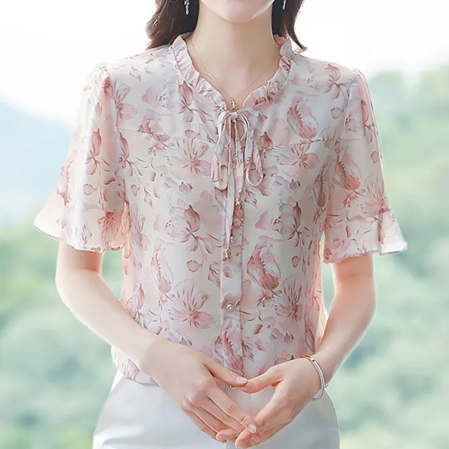 【麗質達人】20195粉色印花上衣AA(M-4XL)