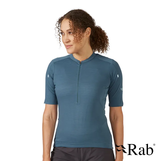 【RAB】Cindercrino Zip Tee Wmns 短袖透氣羊毛拉鍊排汗衣/車衣 女款 獵戶藍 #QBL50