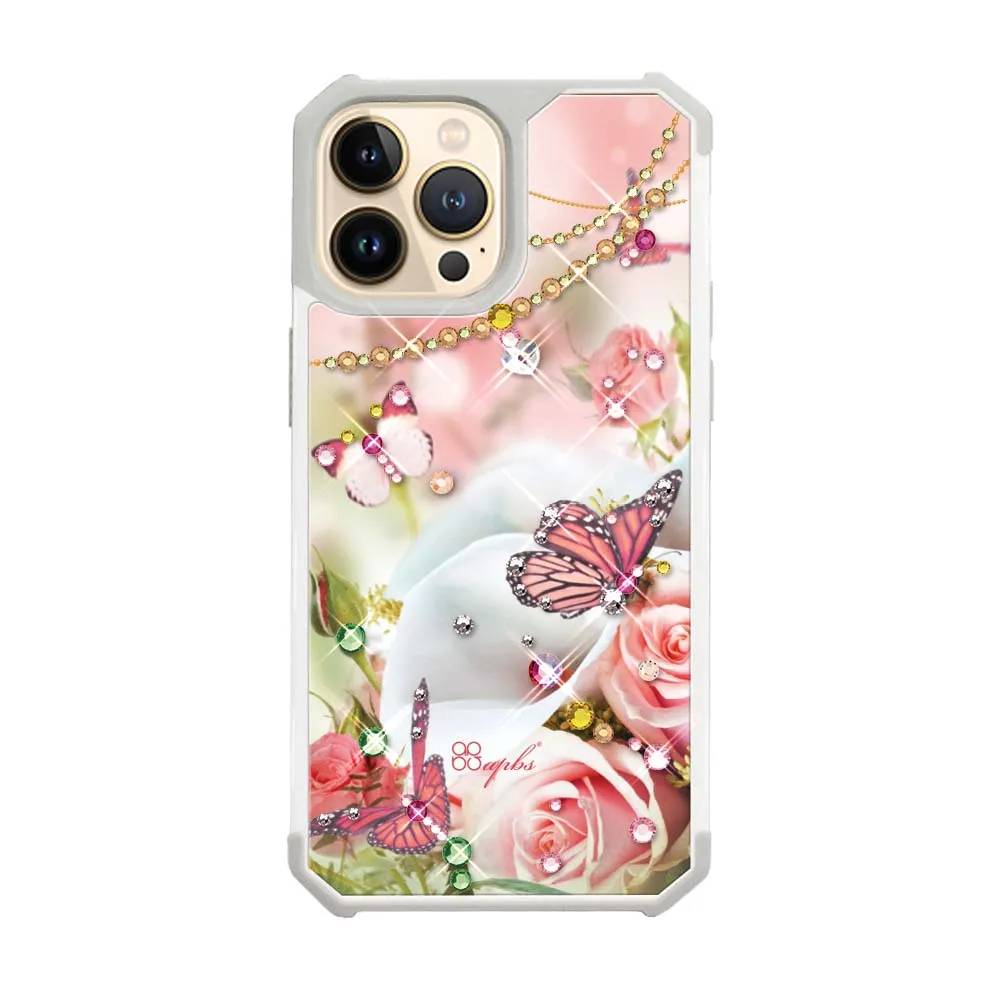 【apbs】iPhone 13 Pro Max / 13 Pro / 13 軍規防摔鏡面水晶彩鑽手機殼(典雅蝴蝶)