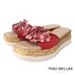 【TINO BELLINI 貝里尼】義大利進口牛皮渲染亮鑽花瓣厚底涼拖鞋FSUO002(紅)