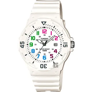 【CASIO 卡西歐】交換禮物  迷你運動風指針手錶-彩色x白  新年禮物(LRW-200H-7BVDF)