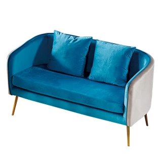 【AT HOME】藍色絨布雙人沙發 現代新設計(伯斯)
