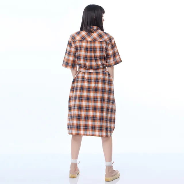 【JEEP】女裝 品牌LOGO格紋洋裝(橘)
