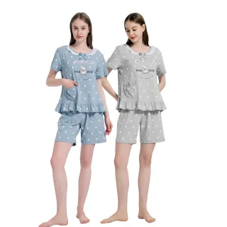 【蕾妮塔塔】MIT台灣製PINK熊 針織棉短袖兩件式睡衣(R27006兩色可選)
