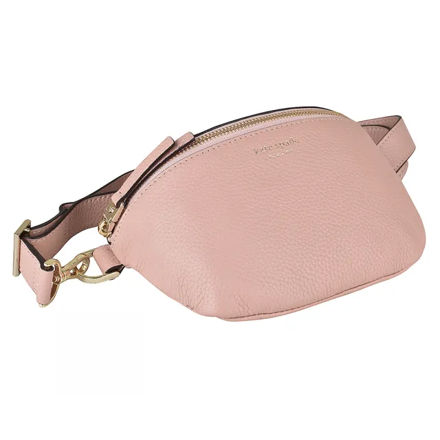 【KATE SPADE】Polly Fanny金字LOGO荔枝紋牛皮拉鍊胸腰包(粉膚)