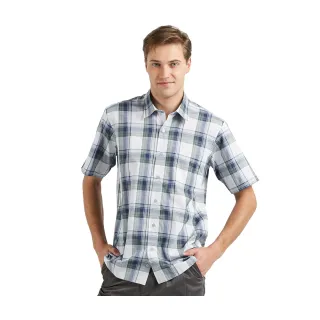 【ROBERTA諾貝達】台灣製男裝 清新活力 純棉格紋短袖襯衫(藍)