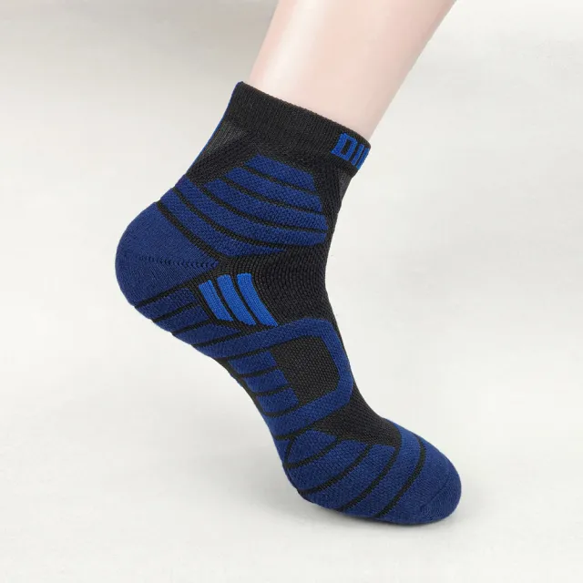 【oillio 歐洲貴族】單雙組 X護踝足弓除臭籃球襪 機能運動襪 加厚氣墊 中筒襪(藍黑色 臺灣製 男女適穿)