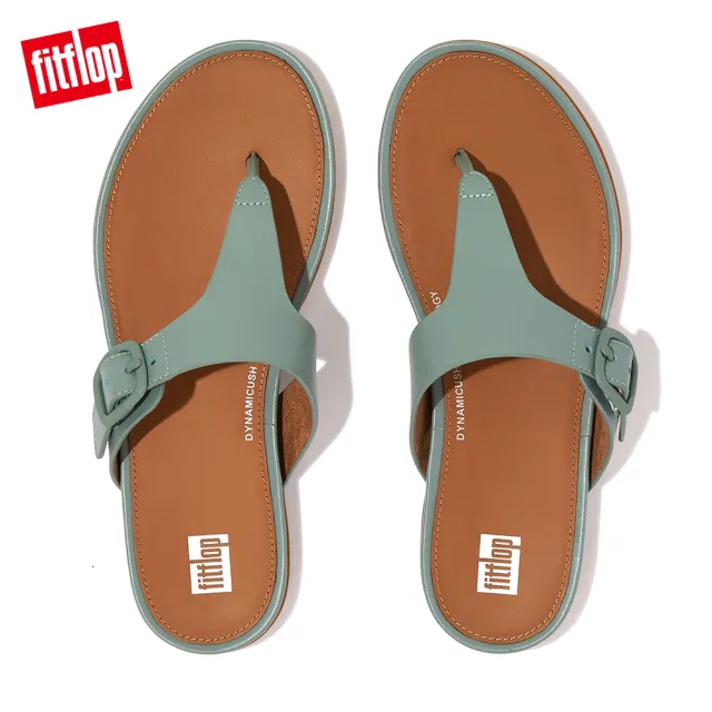 【FitFlop】GRACIE RUBBER-BUCKLE LEATHER TOE-POST SANDALS扣環造型皮革夾脚涼鞋-女(冷藍色)