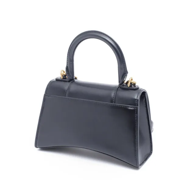 【Balenciaga 巴黎世家】HOURGLASS 經典B LOGO 沙漏包 XS 黑色 小牛皮 手提包 肩背包(佳節送禮首選)