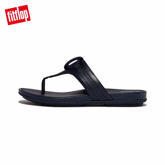 【FitFlop】GRACIE RUBBER-CIRCLET LEATHER TOE-POST SANDALS圓扣造型夾脚涼鞋-女(午夜藍)