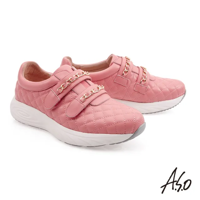 【A.S.O 阿瘦集團】萬步健康氣墊鞋鍊條魔鬼氈休閒鞋(粉紅色)