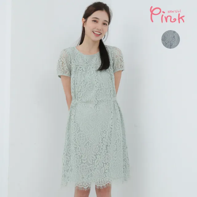【PINK NEW GIRL】優雅蕾絲雕花短袖洋裝 L5101WD(2色)