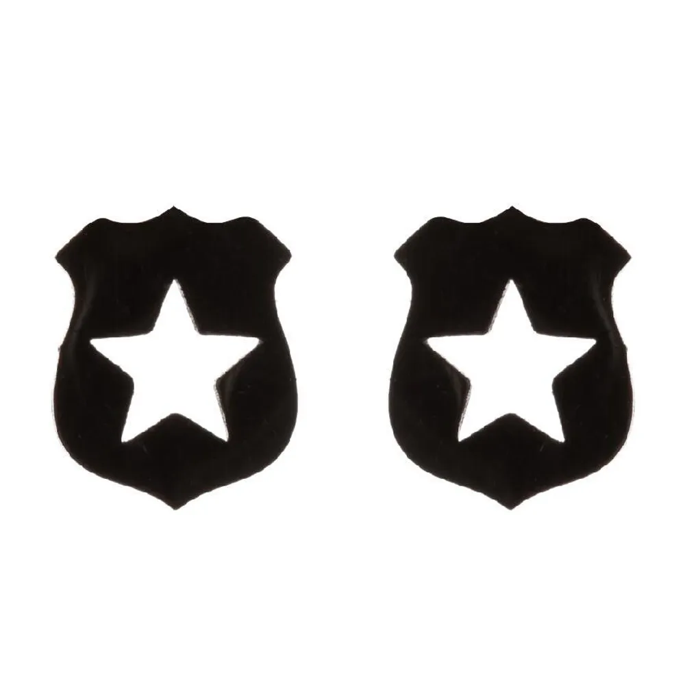 【VIA】白鋼耳釘 星星耳釘/個性系列 盾牌縷空星星造型白鋼耳釘(黑色)