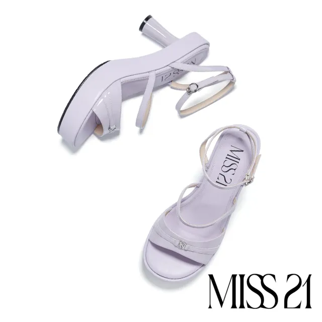 【MISS 21】跩甜小氣質LOGO釦細帶大頭高跟涼鞋(紫)