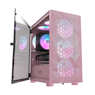 【darkFlash】大飛DLM21 Mesh M-ATX電腦機殼-粉色(ARGB機殼)