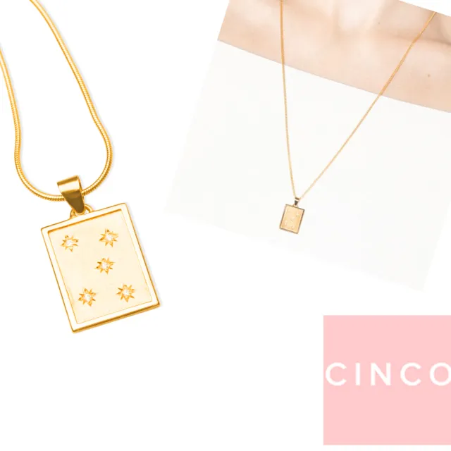 【CINCO】葡萄牙精品 Trixie necklace 925純銀鑲24K金 長方型項鍊 鑲鑽星星款(925純銀24K金)