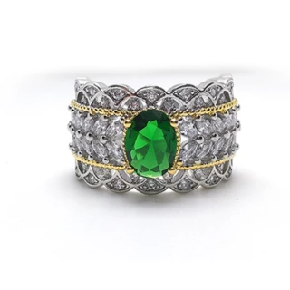 【Jpqueen】時尚派對閃耀鋯石開口戒指(綠色)