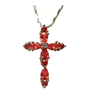 【Jpqueen】個性十字架華麗鋯石項鍊(紅色)