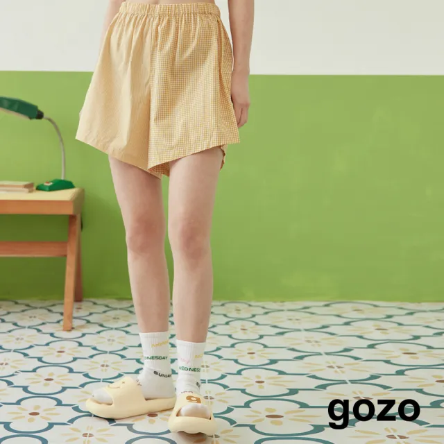 【gozo】g+微笑拼接格紋短褲(三色)