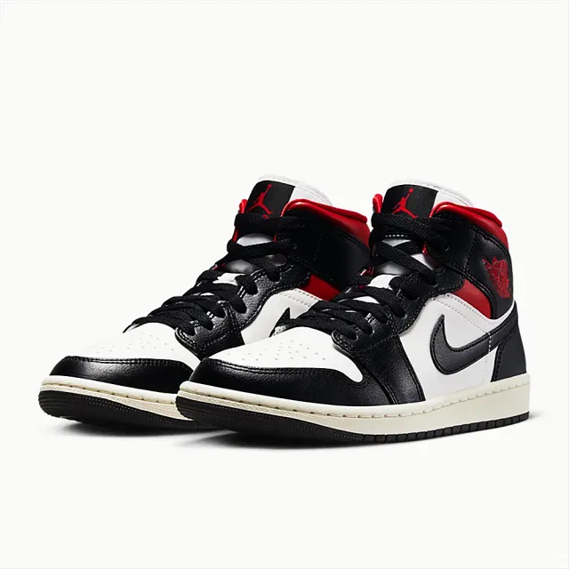 NIKE 耐吉】W NIKE AIR JORDAN 1 MID GYM RED 奶油底白黑紅中筒女鞋